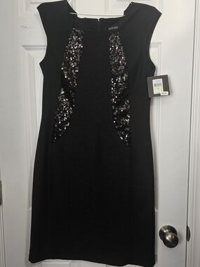 Ellen Tracy Black Sheath Dress with Sequin Panels